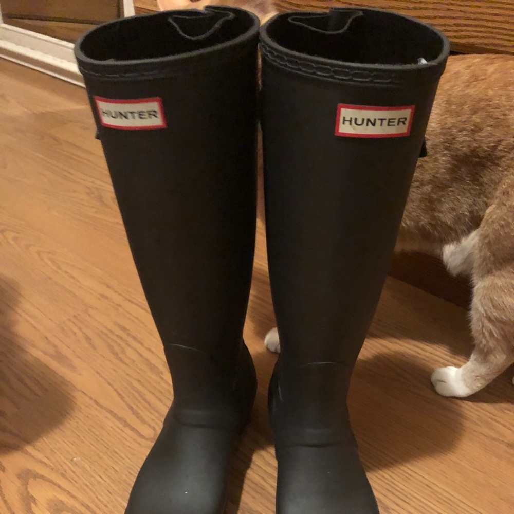 Hunter black knee high rain boots